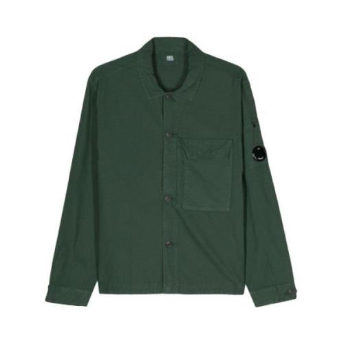 C.p. Company Mörkgrön Bomull Chambray Skjorta Green, Herr