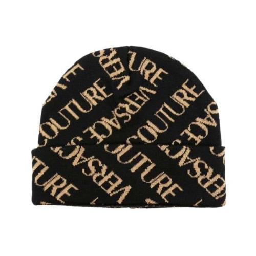 Versace Jeans Couture Intarsia-Stickad Logo Beanie Black, Dam