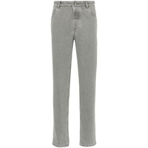 Brunello Cucinelli Smal Skuren Askgrå Denim Jeans Gray, Herr