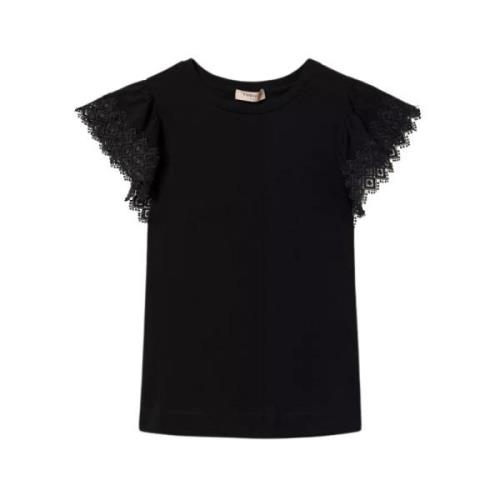 Twinset Macrame Ärm T-Shirt Black, Dam