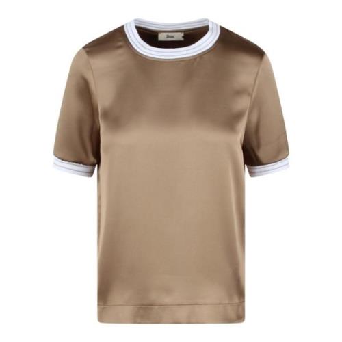 Herno Randig Satin T-shirt Ss24 Beige, Dam