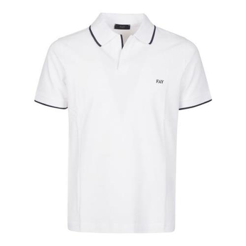 Fay Pique Stretch Polo Shirt White, Herr