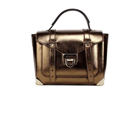 Michael Kors Snygg Metallic Läder Top Handtag Satchel Brown, Dam