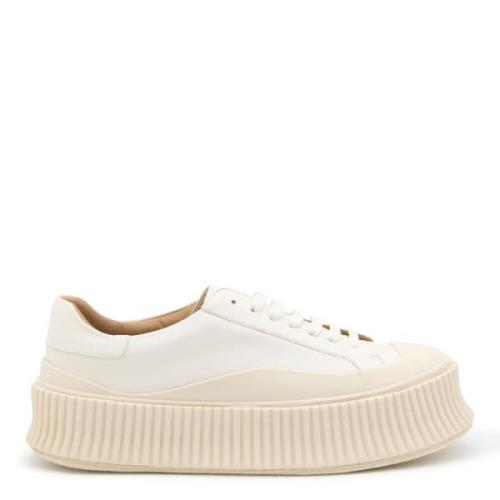 Jil Sander Vita Lädersneakers med Räfflade Detaljer White, Dam