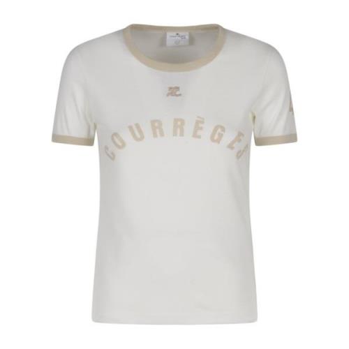 Courrèges Kontrast Tryckt T-shirt White, Dam