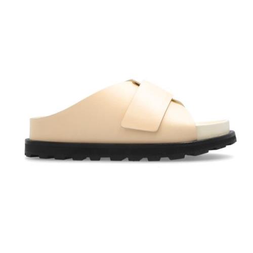 Jil Sander Läder slides Beige, Dam