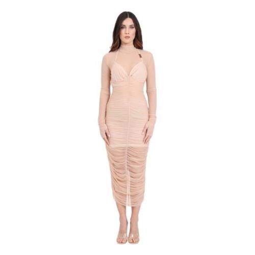 Versace Jeans Couture Långärmad Mesh Overlay Klänning Beige, Dam