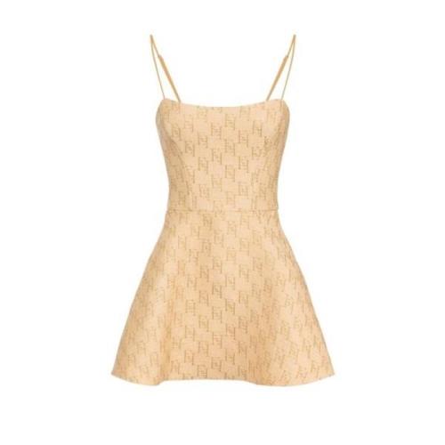 Elisabetta Franchi Guld och Straw Jacquard Mini Klänning Yellow, Dam