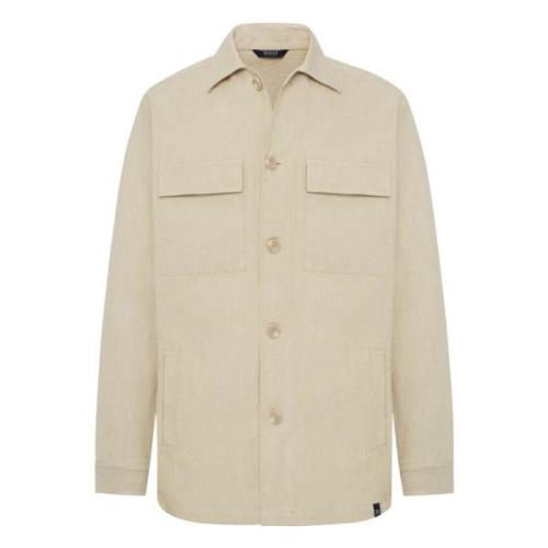 Boggi Milano Bomull och linne Link Skjortjacka Beige, Herr