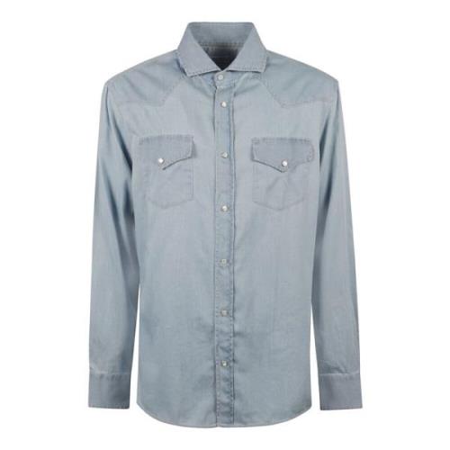 Brunello Cucinelli Stilfull knapp-upp denimskjorta Blue, Herr