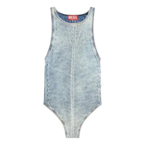 Diesel Tank bodysuit i indigo bomullstickning Blue, Dam