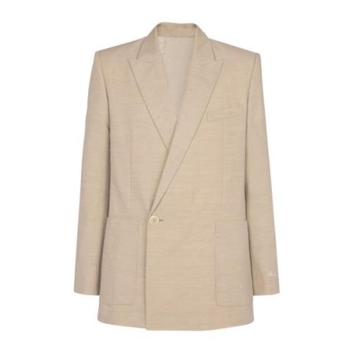 Balmain 1-knapp jacka i flytande canvas Beige, Herr