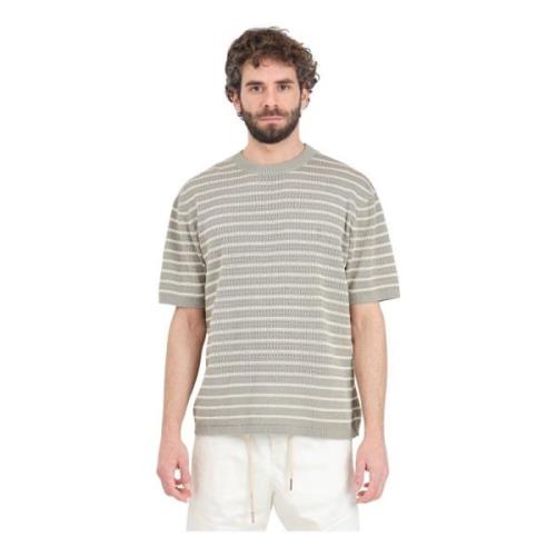 Selected Homme Grön och Beige Randig Stickad T-shirt Multicolor, Herr