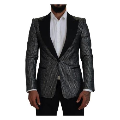 Dolce & Gabbana Svart Silver Jacquard Slim Fit Jacka Blazer Black, Her...