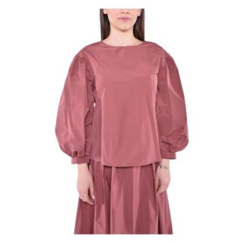 Max Mara Weekend Zeus Taffeta Blus med Puff Ärmar Brown, Dam