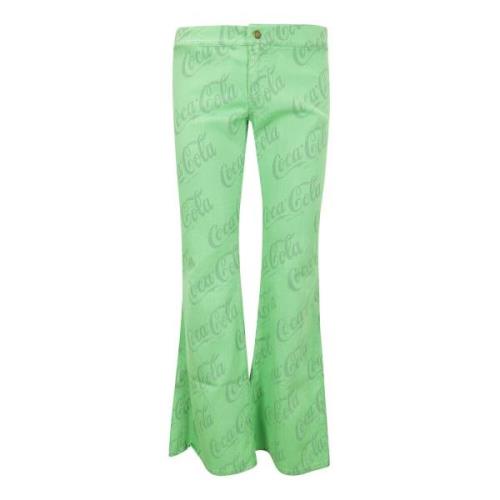 ERL Jacquard Denim Flare Byxor Green, Dam