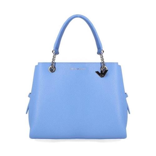 Emporio Armani Blå Hammrad Faux Läder Handväska Blue, Dam