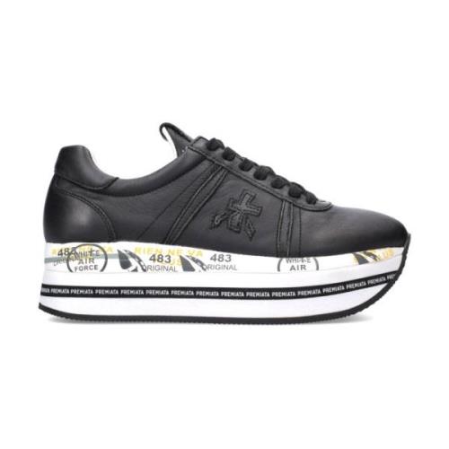 Premiata Svarta Lädersneakers Black, Dam