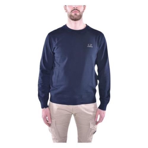 C.p. Company Blå Crew Neck Bomull Fleece Tröja Blue, Herr