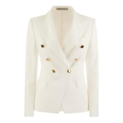 Tagliatore Dubbelknäppt Jersey Blazer White, Dam