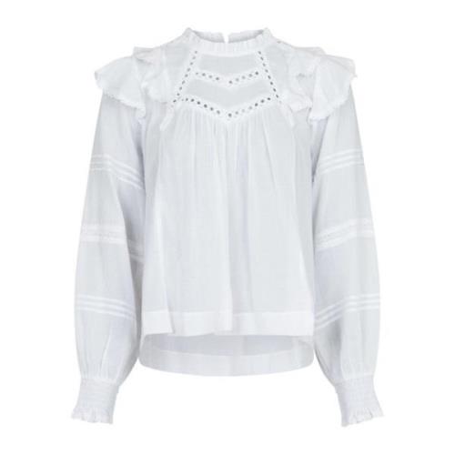 Neo Noir Feminin Spetsblus med Puffärmar White, Dam