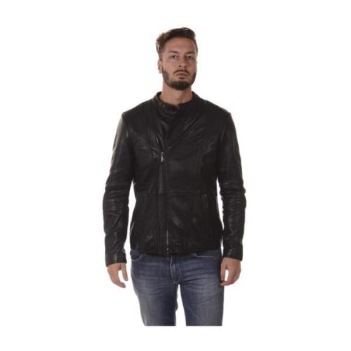 Armani Jeans Leather Jackets Black, Herr