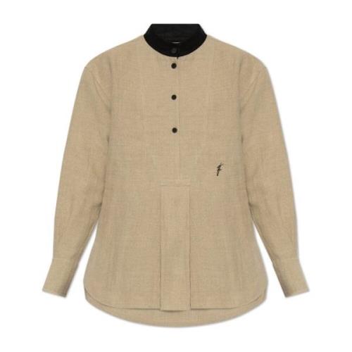 Salvatore Ferragamo Linnetopp med ståkrage Beige, Dam