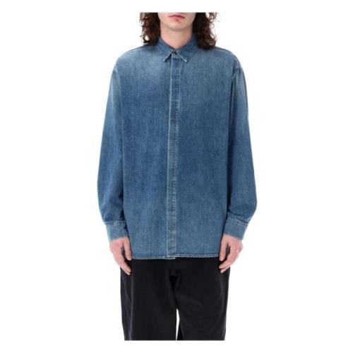 Fear Of God Indigo Blue Denim Casual Skjorta Blue, Herr