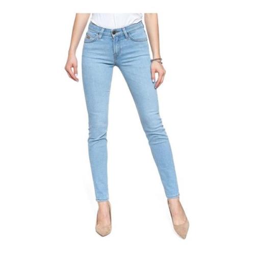 Lee Blå Skinny Jeans med Hög Midja och Patchad Logotyp Blue, Dam