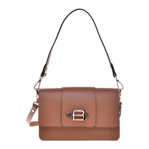 Baldinini Tan printed calfskin shoulder bag Brown, Dam