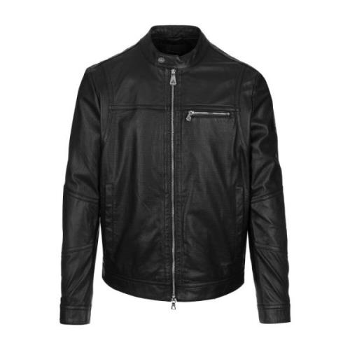 Peuterey Leather Jackets Black, Herr