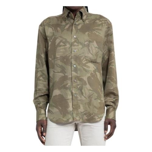 Tom Ford Grön Camo Print Fritidsskjorta Green, Herr