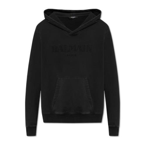 Balmain Logo-broderad huva Black, Herr