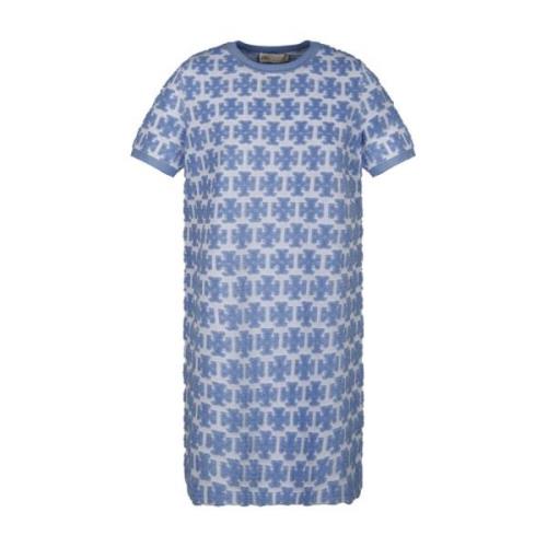 Tory Burch Blå och Vit Bouclé Klänning Blue, Dam