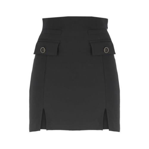 Elisabetta Franchi Svart Minikjol med Framflik Black, Dam