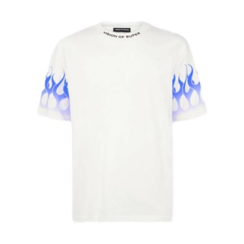 Vision OF Super Vit T-shirt med Blåa Flammor White, Herr