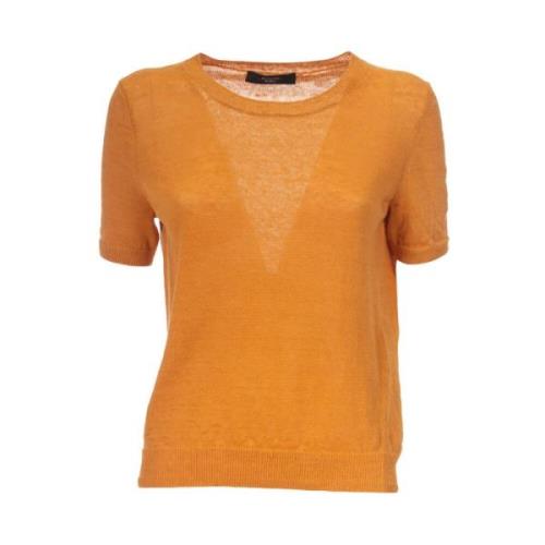 Max Mara Weekend Mjuk Linne Stickad Ribbad T-shirt Orange, Dam