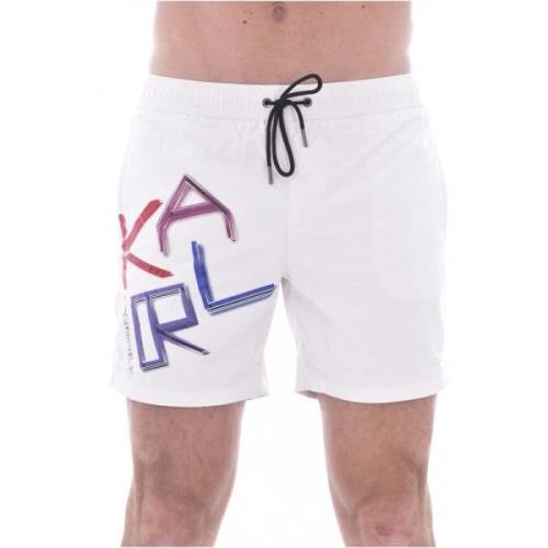 Karl Lagerfeld Vita Logo Print Badshorts White, Herr