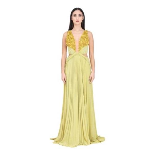 Elisabetta Franchi Cedar Red Carpet Jersey Lurex Klänning Yellow, Dam