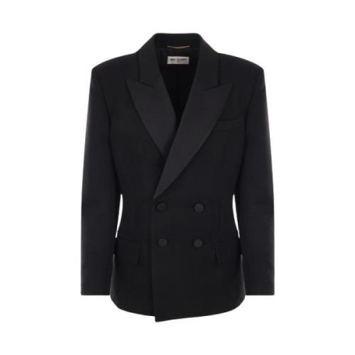 Saint Laurent Svart dubbelknäppt smokingjacka Black, Dam