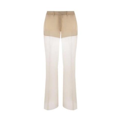 Prada Öken Beige Wide Leg Organza Byxor Beige, Dam