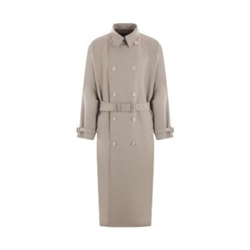 Prada Grå Ull Dubbelknäppt Trench Coat Beige, Herr