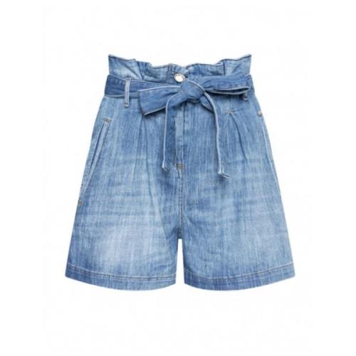 Liu Jo Högmidjade Denim Shorts med Band Blue, Dam