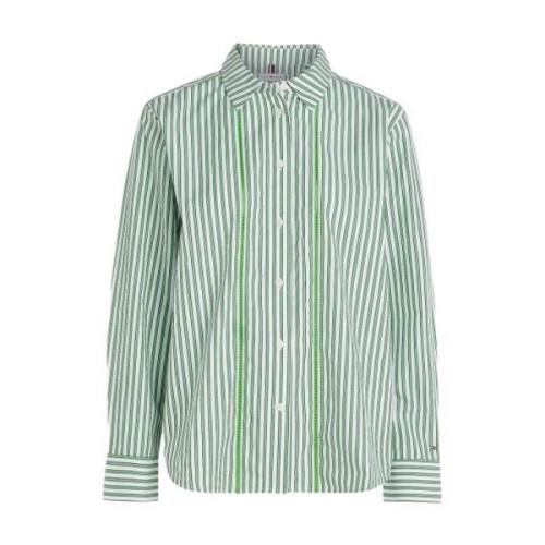 Tommy Hilfiger Randig Poplin Skjorta Green, Dam