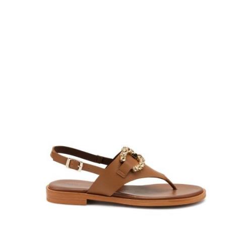 Frau Smyckade platta sandaler Brown, Dam