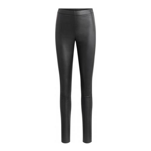 Notyz Högmidjade läderleggings med rund rygg Black, Dam