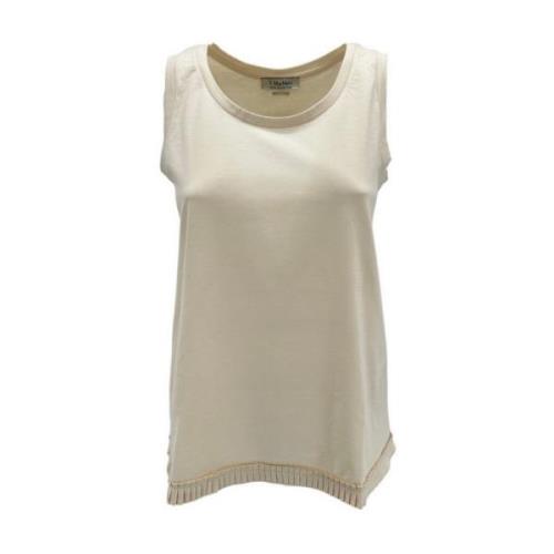 Max Mara Studio Madonna Hals Bomull Tank Top Beige, Dam