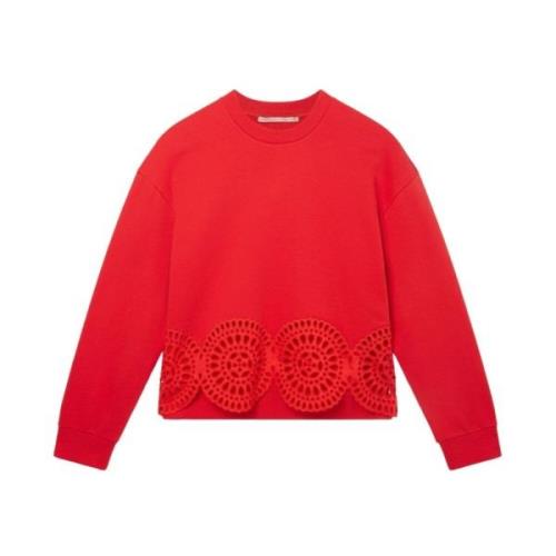 Stella McCartney Broderie Anglaise detalj Sweatshirt Ss23 Red, Dam