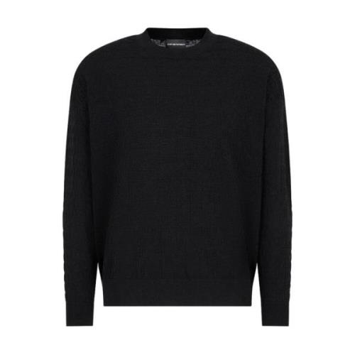 Emporio Armani Jacquard O-Neck Långärmad Jumper Black, Herr