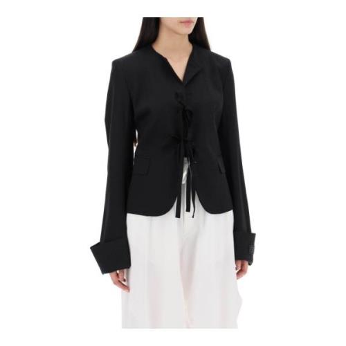 MM6 Maison Margiela Enkelknäppt ullblazer med rund hals Black, Dam